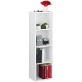 Relaxdays Bücherregal 4 Fächer, modernes Design, Wohnzimmer, Standregal schmal, aus PB, HxBxT: 106 x 30 x 23 cm, weiß