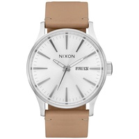 NIXON SENTRY LEATHER Uhr all silver/tan