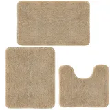 Achiiso Badematten Set 3 Stück,rutschfeste Badezimmer Toilettenmatte, Super saugfähige Mikrofaser Badezimmer Badematte Maschine waschbar Badteppich(Beige,U40*50+50 * 60+50 * 80cm)