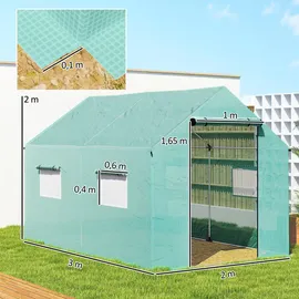 Outsunny Foliengewächshaus, 2 x 3 x 2 m Gewächshaus, Treibhaus mit Rollfenster, Rolltür