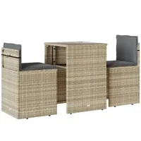 vidaXL 3-tlg. Bistro-Set mit Kissen Hellgrau Poly Rattan