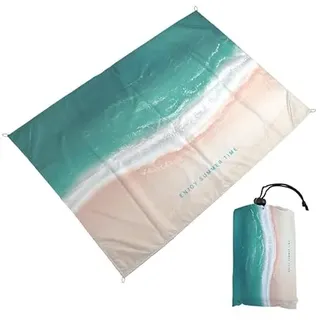 Surwin Stranddecke Sandfrei Wasserdicht Stranddecke Groß, Strandmatte Ultraleicht und Tragbar Picknickdecke mit Tragetasche & 4 Heringen für Strand, Camping (Wellen,140x150cm)