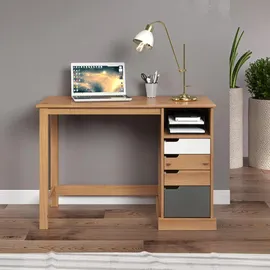 VCM Inter-Furn Schreibtisch Mestre, Kiefer Massiv Honigfarben/Weiß/Grau 108 x 75 x 55 cm Arbeitszimmer, Schreibtische, Bürotische