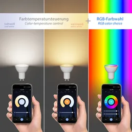 ledscom.de LED Decken-Einbaustrahler CIRC schwenkbar weiß inkl. Smart Home RGBW GU10 LED Lampe, 5,41W, 473lm