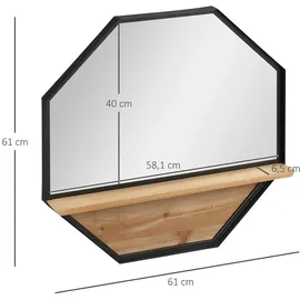 Homcom Wandspiegel, 61 x 61cm Hängespiegel Wohnzimmerspiegel mit Ablage im Industrie-Design für Schlafzimmer Schwarz