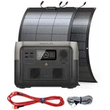 EcoFlow River 2 Max Set Powerstation inkl. 2x Solarpanel Flexibel 100 W, USB-Schnellladekabel