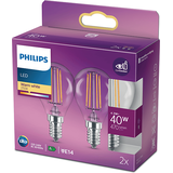 Philips LED Classic Mini-ball 4.3W/827 (40W) Clear 2-pack E14