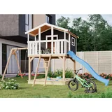 Karibu Stelzenhaus Benjamin Terragrau mit Doppelschaukel Rutsche Blau