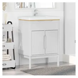vidaXL Waschbeckenschrank mit Regal mit Tür FLORO Weiß 60 x 40 x 80 cm