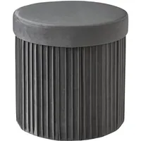 Relaxdays Hocker Samt, Sitzhocker mit Stauraum, gepolstert, faltbar, HxD: 38 x 38 cm, runder Beistellhocker, dunkelgrau