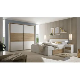 Livetastic Schlafzimmer, Weiß, Eiche, Holzwerkstoff, 2 Fächer, Beleuchtung, Schlafzimmer, Schlafzimmer Komplett