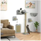 PawHut Kletterwand 5 tlg. 140 cm hellgrau