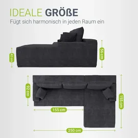 Juskys Eckcouch Cord 3-Sitzer Dunkelgrau