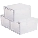 WISHDOR Schuhbox 3er Set Schuhkartons Schuhboxen Schuhkasten Schuhorganizer Stapelbar (Schuh-Organizer mit ABS magnetischer Tür, 3 St., Transparent Kunststoff Schuhaufbewahrung mit Deckel bis Größe 46), Schrank Schuhbehälter Schuhvitrine für Sneaker Schuhe Aufbewahrung weiß