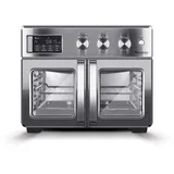 TurboTronic Mini Backofen - 4in1 Heißluftofen und Heißluftfritteuse XXL Version 32L inkl. Drehspieß & viel Zubehör, Dörrgerät ab 25°C & Grill, Airfryer, kleine Mini Tisch Back Pizzaofen (silber)