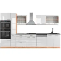 Vicco Küchenzeile R-Line 350 cm Weiß Hochglanz/Goldkraft Eiche