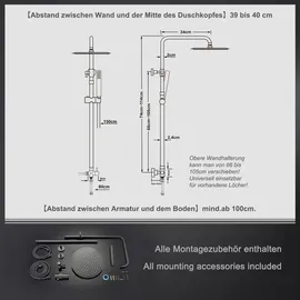 Görbach JOHO Edelstahl Duschset ohne Armatur, Regendusche Duschsystem mit Duschkopf, Duschstange, Duschschlauch, Kopfbrause D25cm Gunmetal Grau