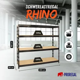 Proregal Schwerlastregal Metall 180x200x60cm schwarz 4 Spanplatten-Ebenen 8mm Fachlast 500kg