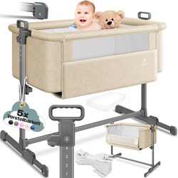 KESSER® Zustellbett Hubi 3in1 Baby Beistellbett Reisebett Babybett mit weich Matratze, mit Rollen Kinderbett, 5-fach Höhenverstellung, Faltbare Seitenwand für zu Hause und unterwegs
