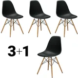 Vitra Stuhl Eames Plastic Side Chair RE 83x46.5x55 cm Gestell Esche eichefarbig, Sitz tiefschwarz, 4 Stück, Designer Charles & Ray Eames
