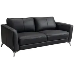 Ledersofa 3-Sitzer - Schwarz mit grauer Ziernaht - BATUCO