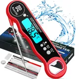 Raycial Fleischthermometer, Bratenthermometer Digitales mit 3s Sofortiges Auslesen, IPX7 Wasserdicht Grillthermometer mit Faltbarer Langer Sonde, LCD Bildschirm für Küche, Kochen, Fleisch, Milch, BBQ