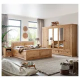 Lomadox Schlafzimmer-Set STEINKJER-69, (Spar-Set, 6-tlg., Kleiderschrank Bettgestell Bettschubladen Nachttische), aus Kiefer massiv, eichefarben geölt, Bett 180x200cm braun