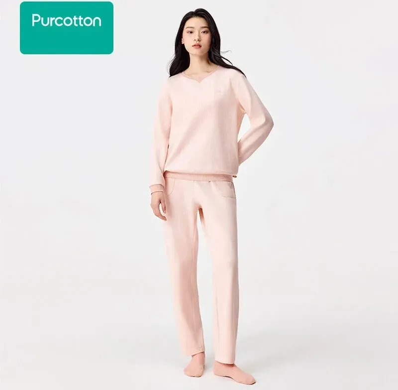 Damen Loungeset im Waffelstrick, Pfirsichrosa, Top: UK 12 (M); Unterteil: UK 12 (M)