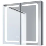 SONNI Spiegelschrank Bad Badezimmer Spiegelschrank mit LED Beleuchtung Aluminum silberfarben 65 cm x 65 cm x 13.3 cm