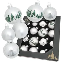Krebs Glas Lauscha Weihnachtskugeln Silber Waldset 16-tlg. 5-7cm