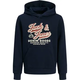 Jack & Jones Junior "JJELOGO SWEAT HOOD 2 COL AW25 NOOS JNR", Jungen, Gr. 140, blau (sky captain), angeraute Sweatware, Obermaterial: 70% Baumwolle, 30% Polyester, bedruckt, regular fit normal, ohne Ausschnitt, Rippbündchen, Sweatshirts