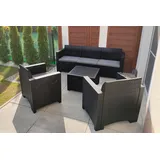 Dmora - Loungeset für draußen Venus, Outdoor-Lounge mit Couchtisch, Terrassenset mit Kissen, Gartenkomposition mit Sofa und Sesseln, Made in Italy, Anthrazit