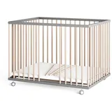 Sämann Babybett Laufgitter 75x100 cm mit Schlupfsprossen grau/natur Premium Kollektion beige|grau