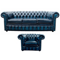 JVmoebel Chesterfield-Sofa, Chesterfield 3+1 Sitzer Garnitur Sofa Couch blau