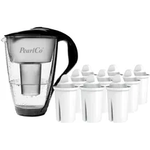 PearlCo Glas-Wasserfilter schwarz + 12 Universal Kartuschen