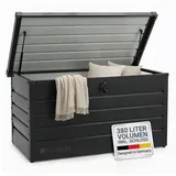 Juskys Gartenbox Limani, einfacher Aufbau, zeitlose Optik, Hubautomatik-Deckel grau