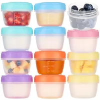 Itoyx 12 Stück kleine Gefrierdosen mit Deckel, wiederverwendbare 80-ml-Kunststoffbehälter, stapelbare, auslaufsichere Lebensmittelbehälter mit und Markierungen für Snacks, Soßen, Obst