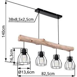 GLOBO Esstischleuchte 4-flg. 82,5 cm rund Holz schwarz