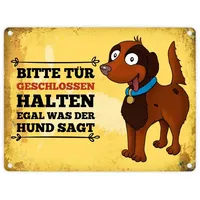 Trendaffe Metallschild mit Hunde Motiv: Bitte Tr geschlossen halten,