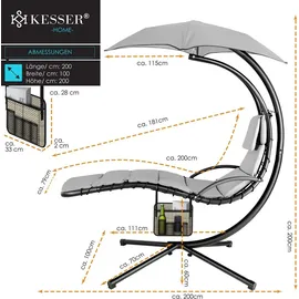 Kesser Schwebeliege mit Sonnenschirm 194 x 100 x 200 cm Grau