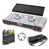 fontron ltd. DS-22 Camping Gaskocher 2 flammig 4,6 KW + Grillplatte + 8x Kartuschen