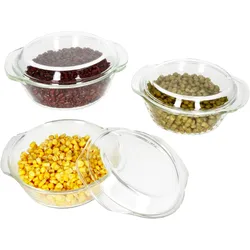 3tlg Set Brat- & Backform 0,7L 1L 1,5L Deckel Auflaufform rund Gratin Glas