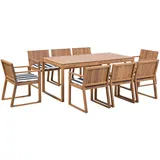 Beliani Gartenmöbel Set 8-Sitzer Hellbraun Akazienholz Tisch mit 8 Stühlen und Sitzkissen Marineblau Rustikal Modern Terrasse Garten Ausstattung - Hellbraun/Weiß/Blau