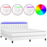 vidaXL Boxspringbett mit Matratze & LED Weiß 180x200 cm Kunstleder