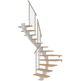 DOLLE Mittelholmtreppe Hamburg (Breite: 75 cm, 1/2-gewendelt, Verkehrsweiß, Farbe Stufen: Eiche weiß, Geschosshöhe: 278 – 322 cm)