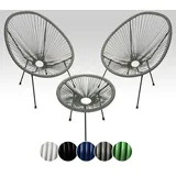 sunnypillow 2er Set Acapulco Gartenstühle mit Tisch - Loungesessel für Wohnzimmer, Terrasse, Garten, Balkon Sessel Stuhl - Korbsessel Gartensessel im Retro Design - Outdoor/Indoor - Grau