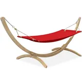 konsimo® Hängematte CORRELO Hängematte mit Gestell (Hängematte mit Gestell), hergestellt in der EU, auf einem massiven Holzrahmen rot