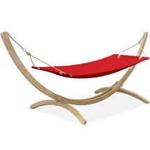 konsimo® Hängematte CORRELO Hängematte mit Gestell (Hängematte mit Gestell), hergestellt in der EU, auf einem massiven Holzrahmen rot