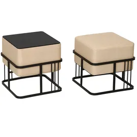 [en.casa] Hocker, Multifunktionaler stapelbarer Sitzhocker Tas 2er Set quadratisch Beige