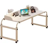 FDSGEEE Über-Betttisch auf Rollen höhenverstellbar/breitenverstellbar, Overbed Table, Mobiler Schreibtisch, Pflegetisch, Laptoptisch, Bettbeistelltisch, Breite 120-220 cm & Höhe 75-95 cm(Color:Weiß)